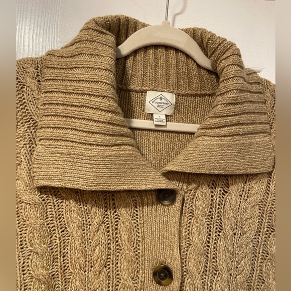 St. John’s Bay Size L Tan Cable Knit Collared Button Front Cozy Cardigan Sweater - Picture 4 of 9